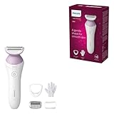 Philips Afeitadora de Mujer Serie 6000, 4 accesorios, Incluye Guante Exfoliante, Peine Guia y Cepillo de Limpieza, BRP136/00, Blanco