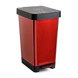 Tatay 1021309 - Cubo de pedal smart, 25L de capacidad, pedal retráctil, polipropileno, libre de BPA, bolsa basura 30 L, color rojo metalizado, medidas 26 x 36 x 47cm