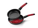 BRA Premiere Lote de sartenes 20 y 24 cm de Aluminio Fundido con Antiadherente, Apta para Todo Tipo de cocinas Incluso inducción, Incluye un salvamanteles, Rojo, 20-24 cm [Amazon Exclusive]