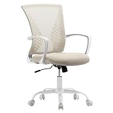 SONGMICS Silla de Malla, Silla de Oficina Giratoria, Altura Ajustable, Función de Inclinación, Respaldo y Asiento Transpirable, para Estudio, Oficina, Carga de 120 kg, Beige Capuchino OBN022K01