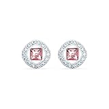 Swarovski Pendientes Angelic Square para Mujer, Pendientes de Botón, Cristal Rosa Cuadrado, Baño de Rodio, Colección Angelic Square de Swarovski