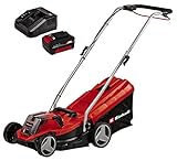 Einhell Cortacésped inalámbrico - GE-CM 18/33 Li PXC. Li-ion, para hasta 200m², función de ajuste de altura de corte central de 5 niveles, batería recargable PXC de 4.0 Ah + cargador