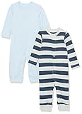 Amazon Essentials Mono sin pies de algodón orgánico (anteriormente Amazon Aware) Unisex Bebés, Pack de 2, Azul Rayas, 0 meses