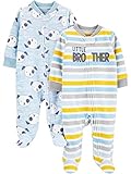 Simple Joys by Carter's 2-Pack Fleece Footed Sleep and Play Pijamas para bebés y niños pequeños, Azul Claro Perros/Blanco Rayas, 3-6 Meses (Pack de 2)