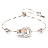 Swarovski Pulsera Hollow para Mujer, con Círculos Entrelazados, Pavé de Cristales Transparentes, en Baño Tono Oro Rosa, Colección Swarovski Hollow