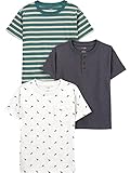 Simple Joys by Carter's 3-Pack Short-Sleeve tee Shirts Camiseta, Blanco Dinosaurio/Gris Oscuro/Verde Rayas, 5 (Pack de 3) bebés niños