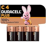 Duracell Plus pilas C (pack de 4) - Alcalinas 1,5 V - 100 % de duración garantizada - Fiabilidad para dispositivos cotidianos - Embalaje sin plástico - 10 años de almacenamiento - MN1400