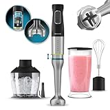 Cecotec Batidora de Mano Katana 15 Chop G. 1500 W, 21 Velocidades y Turbo, 4 hojas con Titanio Negro, Campana antisalpicaduras, Pie extralargo, Kit Accesorios, Vaso 800 ml