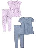 Simple Joys by Carter's 4-Piece Playwear Set Conjuntos de Ropa de Juego, Azul Rayas/Lila Fruta, 12 Meses (Pack de 2) bebés niñas