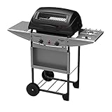 Campingaz Expert Deluxe Barbacoa gas piedra volcanica, parrilla gas con dos quemadores compactos y quemador lateral, 7 kW de potencia, parrilla de acero y mesas laterales