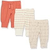 Amazon Essentials Pantalón Jogger de algodón elástico (Anteriormente Amazon Aware) Unisex Bebés, Pack de 3, Beige Ratón/Marfil Rayas/Naranja, 0-3 Meses