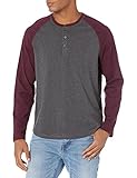 Amazon Essentials Camiseta de manga larga con cuello Henley y corte recto (disponible en talla grandes y largos especiales) Hombre, Carbón Mezcla/Granate, L