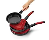 BRA Premiere- Set de 3 sartenes, aluminio fundido antiadherente, aptas para todo tipo de cocinas, incluido inducción, Color Negro Con Silicona Roja, 18-22-26 cm