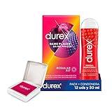 Durex Pack Preservativos Dame Placer 12 Condones + Durex Lubricante Sabor y Aroma Fresa de Base Agua - 50 ml