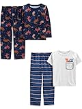 Simple Joys by Carter's 4-Piece Poly Pajamas Juego de Pijama, Azul/Gris/Dinosaurio, 6-9 Meses (Pack de 2) para Niños