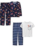 Simple Joys by Carter's 4-Piece Poly Pajamas Juego de Pijama, Azul/Gris/Dinosaurio, 6-9 Meses (Pack de 2) para Niños