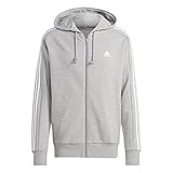 adidas Essentials French Terry 3-stripes Full-zip Hoodie Sudadera con capucha, Medium Grey Heather/White, S Hombre