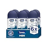 Sanex Men Active Control Desodorante Roll-On para Hombre, Pack 6 Uds x 50 ml, Protección 48H, Antitranspirante, Anti Irritación, 0% Alcohol, Combate el Mal Olor, Larga Duración