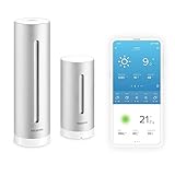 Netatmo Estación meteorológica inteligente: WiFi, inalámbrica, sensor interior y exterior, pronóstico del tiempo, Amazon Alexa y Apple HomeKit, higrómetro, calidad del aire, NWS01-EC, negra