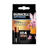 Duracell Optimum Pilas AA (Pack de 4) - Pilas Alcalinas 1,5 V - Hasta 200 % Extra duración o Extra potencia - Para las necesidades de los dispositivos modernos - 100 % reciclable - LR6 MX1500