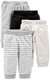 Simple Joys by Carter's 4-Pack Fleece Infant-and-Toddler-Pants, Blanco Rayas/Gris Claro/Marfil/Negro, Prematuro (Pack de 4) Unisex bebé