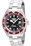 Invicta Pro Diver Reloj de cuarzo para hombre de acero inoxidable, Plata / Rojo, 43 mm