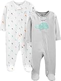 Simple Joys by Carter's Neutral 2-Pack Cotton Footed Sleep and Play Duermen para bebés y niños pequeños, Blanco Llama/Gris Tortuga, 0-3 Meses (Pack de 2) Unisex bebé