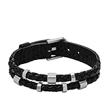 Fossil Pulsera Hombre Leather Essentials, Pulsera de piel negra, Longitud: 256mm, Anchura: 13.7mm, JF04473040