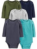 Simple Joys by Carter's Long-Sleeve Bodysuit Pack of 5 Body, Azul/Azul Marino/Azul Marino Efecto Lavado/Gris Mezcla/Verde Oliva, Prematuro (Pack de 5) Unisex bebé