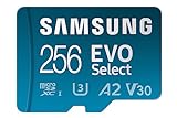 Samsung EVO Select 256GB, microSD, A2, V30, 130 MB/s, FHD, 4K UHD, tarjeta de memoria con adaptador para Smartphone, Tablet, Cámara de Acción, Drone o Notebook, Color Azul (MB-ME256KA)