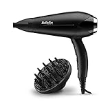 BaByliss D572DE Secador de pelo iónico con motor DC 2200W de potencia, 2 velocidades y 2 temperaturas más botón de aire frío, incluye boquilla estrecha y difusor, peso ligero 409 g, negro