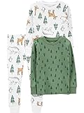 Simple Joys by Carter's Conjunto de Pijama navideño de algodón Ajustado de 3 Piezas, Blanco Bosque/Verde Pino, 3 años (Pack de 3) niños Unisex