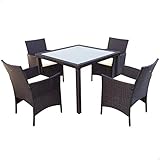 AKTIVE 61073 - Conjunto mesa y sillas jardín ratán, Mesa y sillas terraza incluye 4 sillas jardín exterior y 1 mesa exterior 100x75cm, Muebles para jardín y terraza, Multicolor