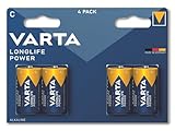 Varta Pila Longlife Power C Baby LR14 (paquete de 4 unidades), pila alcalina para juguetes, linternas, reproductores de CD y otros aparatos que funcionan con pilas