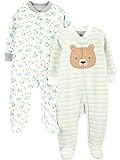 Simple Joys by Carter's Neutral 2-Pack Cotton Footed Sleep and Play Mono, Blanco Oso/Tortuga, 0 Meses (Pack de 2) Unisex bebé