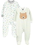 Simple Joys by Carter's Neutral 2-Pack Cotton Footed Sleep and Play Mono, Blanco Oso/Tortuga, 0 Meses (Pack de 2) Unisex bebé