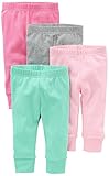 Simple Joys by Carter's 4-Pack Pant Pantalones, Verde Menta/Rosa/Gris, 0-3 Meses (Pack de 4) bebés niñas