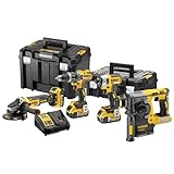 DEWALT DCK422P3T-QW - KIT XR 18V = DCD796 Taladro Percutor + DCF887 Atornillador Impacto + DCG405 Amoladora + DCH273 Martillo + 3 Baterías Li-Ion 5,0Ah + TSTAK II + TSTAK VI