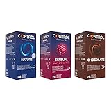 CONTROL Preservativos Nature, Dot&Lines, Chocolate 72 ud - Pack 3 Cajas De Condones: 1x Placer Natural, 1x Estriado y 1x Chocolate 24 ud, Lubricados, Ajuste Perfecto, Sexo Seguro (Caja Ahorro)