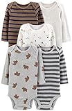 Simple Joys by Carter's Long-Sleeve Bodysuit Pack of 5 Body, Animales del Bosque/Oso/Rayas, 18 Meses (Pack de 5) Unisex bebé