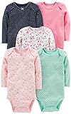 Simple Joys by Carter's 5-Pack Long-Sleeve Bodysuit Body, Azul Marino Lunares/Rosa/Verde Menta/Floral/Mariposas, 0 Meses (Pack de 5) Unisex bebé