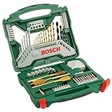 Bosch 70 uds. Set de brocas y puntas de atornillar X-Line de titanio (para madera, mampostería y metal, incluye cinta métrica y brocas fresadoras planas, accesorios para taladro y destornillador)