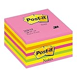 Post-It Notas en Cubo Colección Neon, Paquete de 1 Bloc de Notas, de 450 Hojas, 76x76 mm, Rosa, Amarillo, Naranja, Verde, Notas Adhesivas para Listas de Tareas y Recordatorios