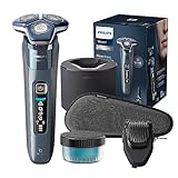 Philips Serie 7000 Afeitadora Eléctrica Hombre, Máquina de Afeitar Barba con Barbero, 45 cuchillas, Para piel sensible, 60min de uso, En Seco y Húmedo, Recargable, Centro de Limpieza, S7882/54, Azul