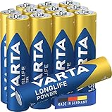 Varta Pila Longlife Power AAA Micro LR03 (paquete de 8 + 4 unidades), pila alcalina para juguetes, linternas, mandos y otros aparatos que funcionan con pilas, plata