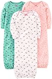 Simple Joys by Carter's 3-Pack Cotton Sleeper Gown Infant-and-Toddler-Nightgowns, Rosa/Verde Menta/Blanco, 0-3 Meses (Pack de 3) bebés niñas