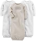 Simple Joys by Carter's 3-Pack Neutral Cotton Sleeper Gown Infant-and-Toddler-Nightgowns, Gris/Blanco, 0-3 Meses (Pack de 3) Unisex bebé