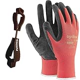 FUZZIO 24 pares de guantes de trabajo recubiertos y porta clip para guantes (M - 8, Rojo)