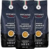 O'CCAFFÈ – Espresso Classico | 3 x 1 kg de granos de café enteros | café fuerte e intenso con un ligero toque de avellana | Calidad barista de una empresa familiar italiana