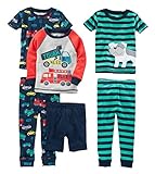 Simple Joys by Carter's Set de Pijamas de 6 Piezas con Corte Ajustado Niño Pequeño, Pack de 3, Multicolor/Camión de Bomberos/Coches/Perro/Rayas, 3 años